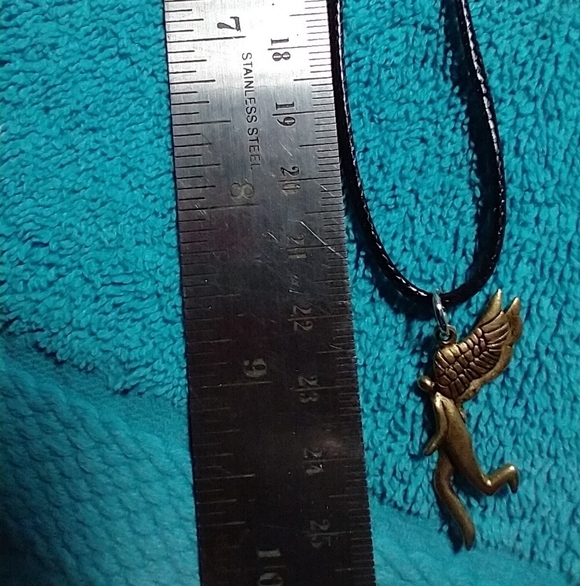 Goldtone walking angel black cord necklace - Picture 2 of 5